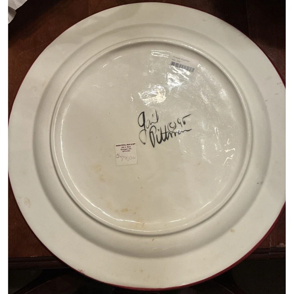 Vintage Gail Pittman Hollylujah Christmas Holly Fluted Platter 14 Inch